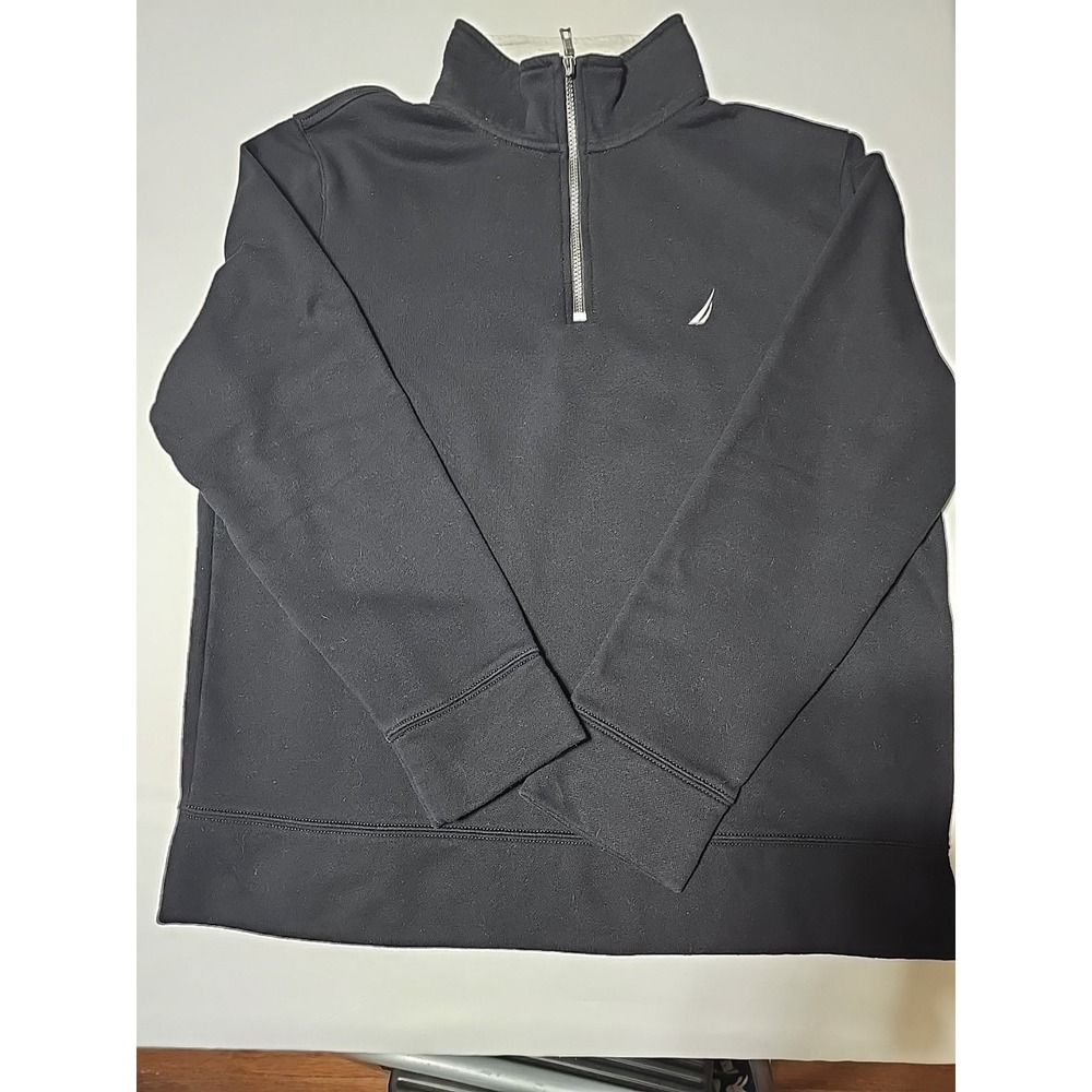 Nautica Cotton Sweater Mens Large Black Long Sleeve 1/4 Zip Pullover Fleece